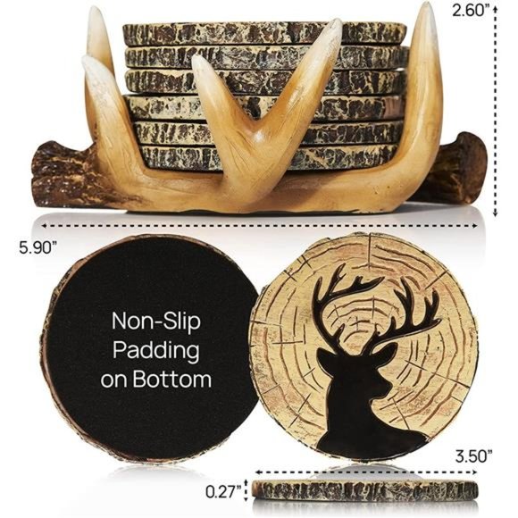 Deer Antler Coasters - 6 Full Size Rustic Coasters for Log Cabin Decor - Hunting - Picture 3 of 6